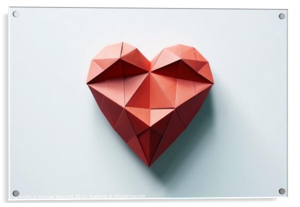 Heart shaped origami in red color created with generative AI tec Acrylic by Michael Piepgras
