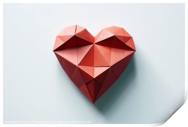 Heart shaped origami in red color created with generative AI tec Print by Michael Piepgras
