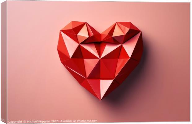 Heart shaped origami in red color created with generative AI tec Canvas Print by Michael Piepgras