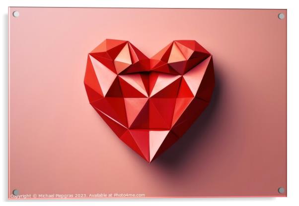 Heart shaped origami in red color created with generative AI tec Acrylic by Michael Piepgras