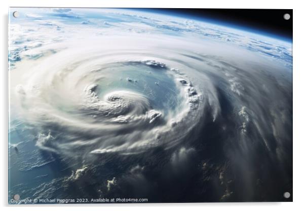 Looking from space on a hurricane on planet earth created with g Acrylic by Michael Piepgras