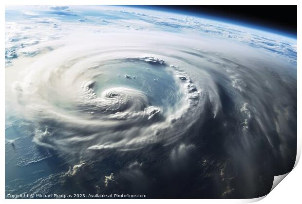 Looking from space on a hurricane on planet earth created with g Print by Michael Piepgras