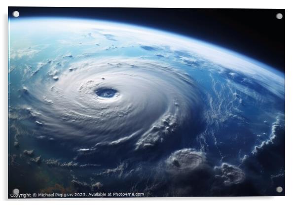 Looking from space on a hurricane on planet earth created with g Acrylic by Michael Piepgras