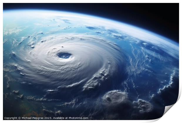 Looking from space on a hurricane on planet earth created with g Print by Michael Piepgras
