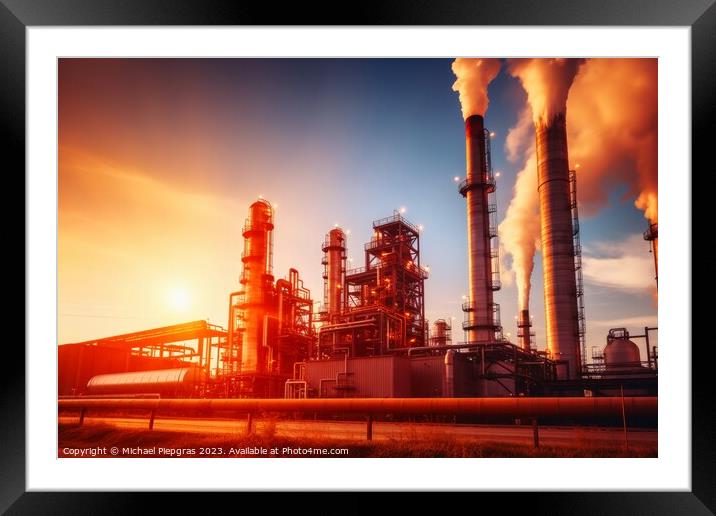 Petrochemical engineering industry created with generative AI te Framed Mounted Print by Michael Piepgras