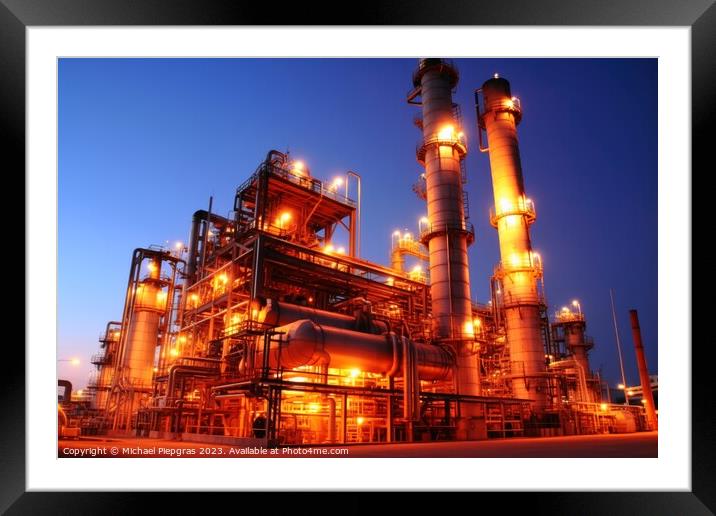 Petrochemical engineering industry created with generative AI te Framed Mounted Print by Michael Piepgras