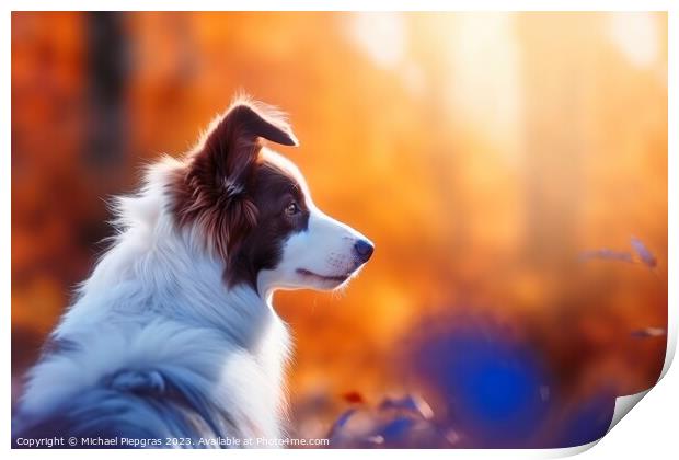 Portrait of a cute border collie dog created with generative AI  Print by Michael Piepgras