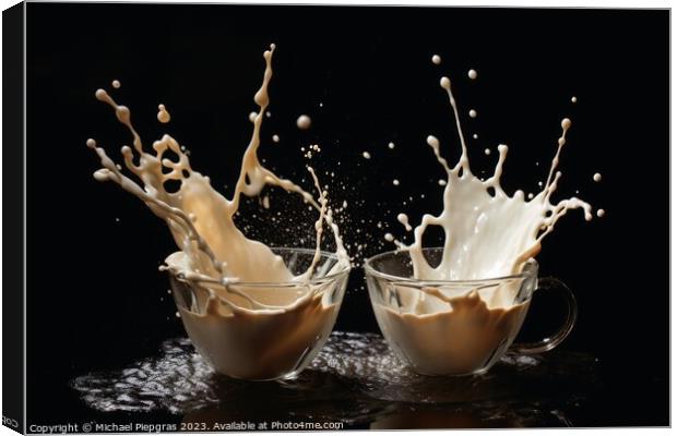Splashing Coffee and Milk created with generative AI technology. Canvas Print by Michael Piepgras