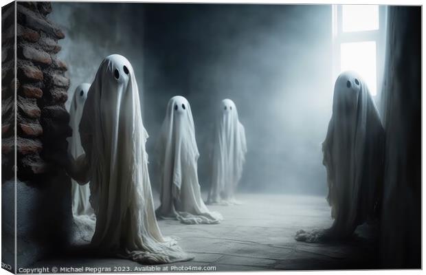 Spooky ghost creatures coming out of the wall created with gener Canvas Print by Michael Piepgras