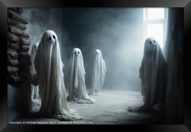 Spooky ghost creatures coming out of the wall created with gener Framed Print by Michael Piepgras