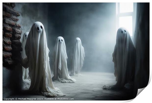 Spooky ghost creatures coming out of the wall created with gener Print by Michael Piepgras