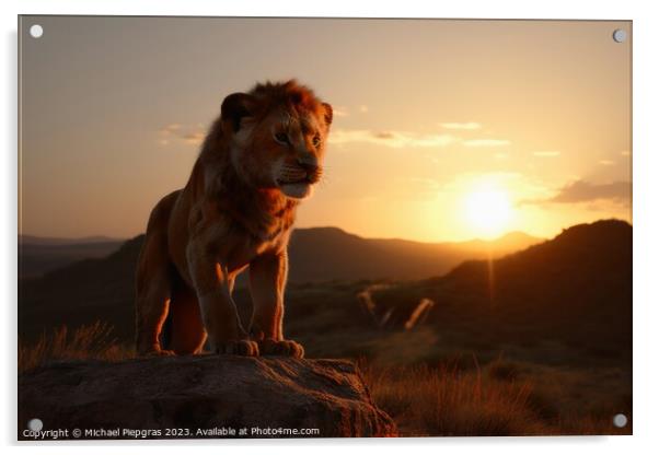 The Lion King sunset view created with generative AI technology. Acrylic by Michael Piepgras