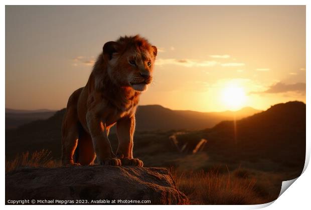 The Lion King sunset view created with generative AI technology. Print by Michael Piepgras
