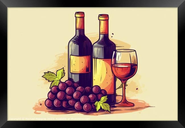 Wine concept of tasty wine in glasses and bottles created with g Framed Print by Michael Piepgras