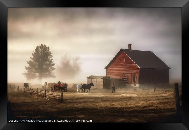 Working on a farm created with generative AI technology. Framed Print by Michael Piepgras