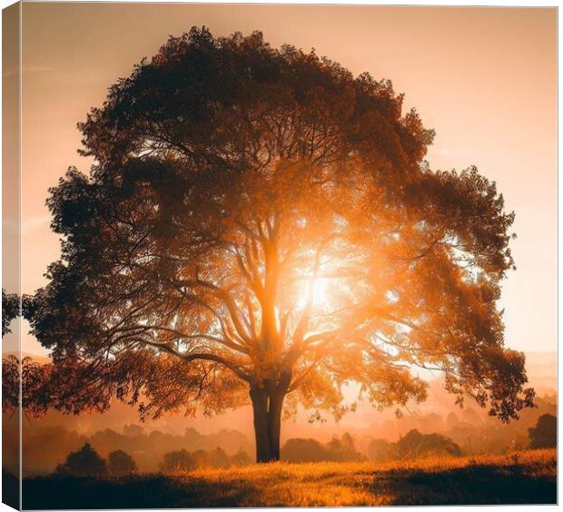 A tree in front of a sunset Canvas Print by Paddy 