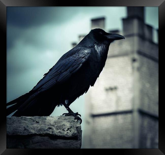 A crow sitting on a ledge  Framed Print by Paddy 