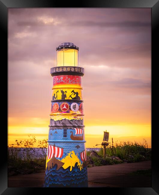 Painted Lighthouse at Stonehaven Scotland Framed Print by DAVID FRANCIS