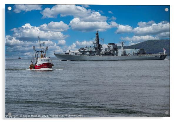 "Graceful HMS Portland Sailing in Plymouth Sound" Acrylic by Roger Mechan