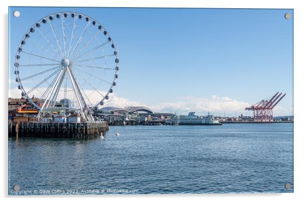 The Seattle Great Wheel on Pier 57 looking south, Seattle, USA Acrylic by Dave Collins