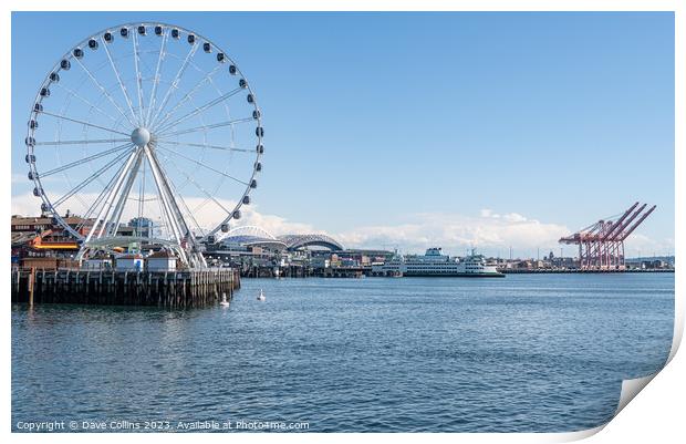 The Seattle Great Wheel on Pier 57 looking south, Seattle, USA Print by Dave Collins