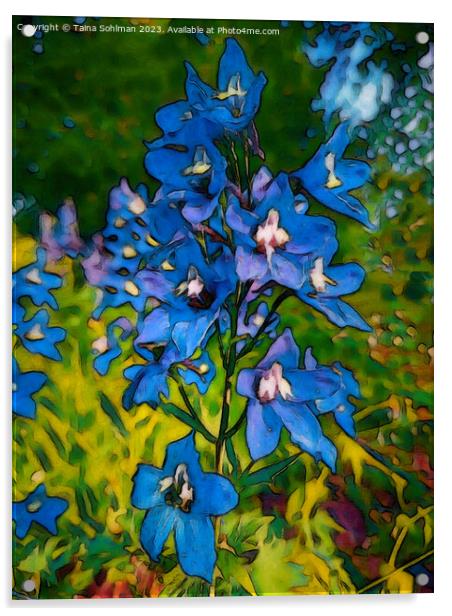 Blue Delphinium Flowers  Acrylic by Taina Sohlman