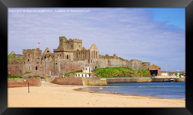 Peel Castle and Beach Isle of Man panorama Framed Print by Pearl Bucknall