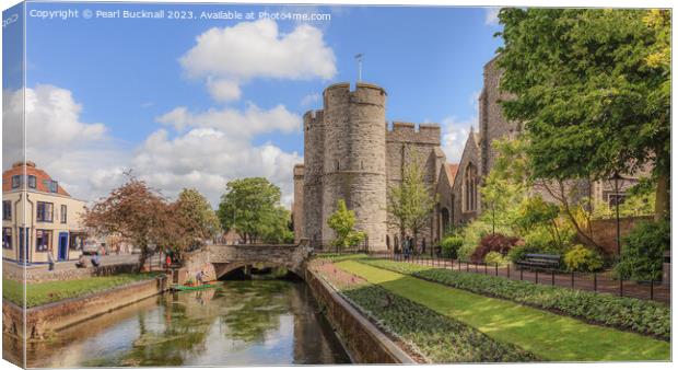River Stour and Westgate towers Canterbury Kent pa Canvas Print by Pearl Bucknall
