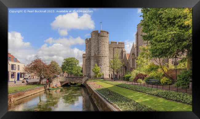 River Stour and Westgate towers Canterbury Kent pa Framed Print by Pearl Bucknall