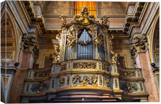 Organ in Church of San Rocco in Rome Canvas Print by Artur Bogacki