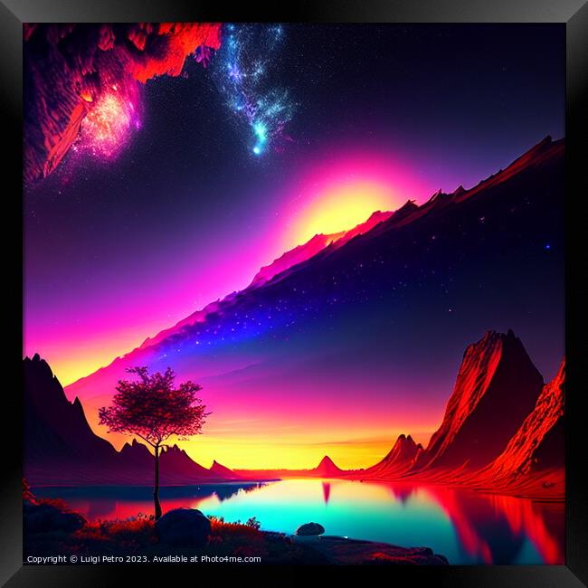 Surreal Sunset: AI generated Abstract Landscape Framed Print by Luigi Petro
