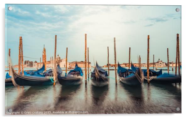 Gondolas on Grand Canal in Venice. Acrylic by Cristi Croitoru