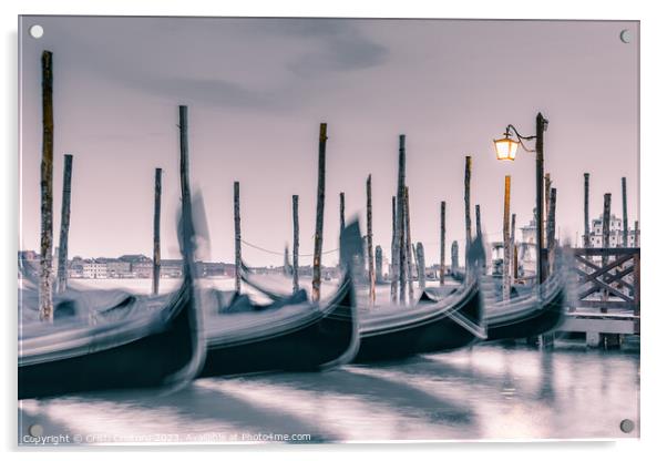 Gondolas on Grand Canal in Venice. Acrylic by Cristi Croitoru