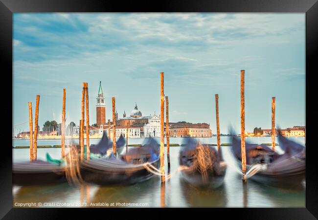 Gondolas on Grand Canal in Venice. Framed Print by Cristi Croitoru