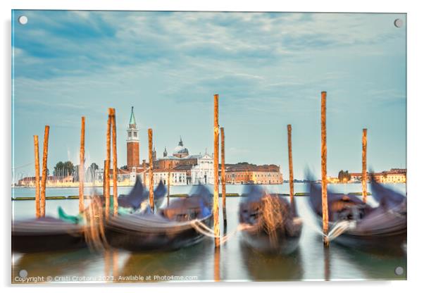 Gondolas on Grand Canal in Venice. Acrylic by Cristi Croitoru