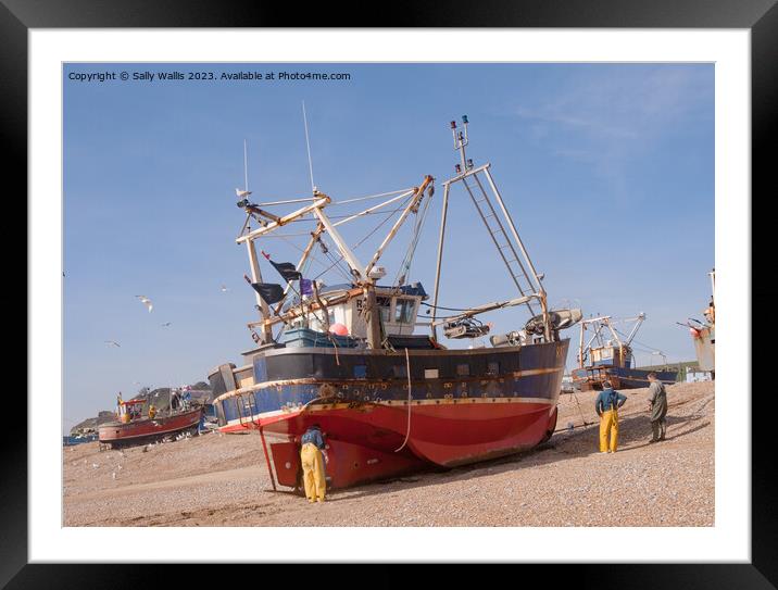 working boat just beached Framed Mounted Print by Sally Wallis