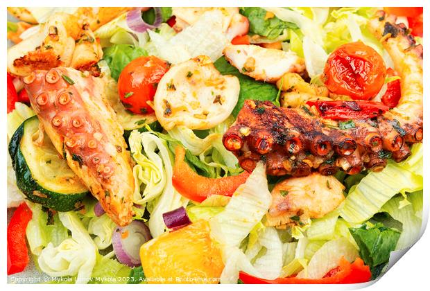 Octopus salad with raw vegetables. Print by Mykola Lunov Mykola