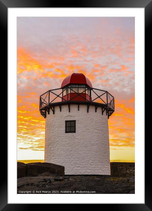 Bury port lighthouse at sunset Framed Mounted Print by Rick Pearce