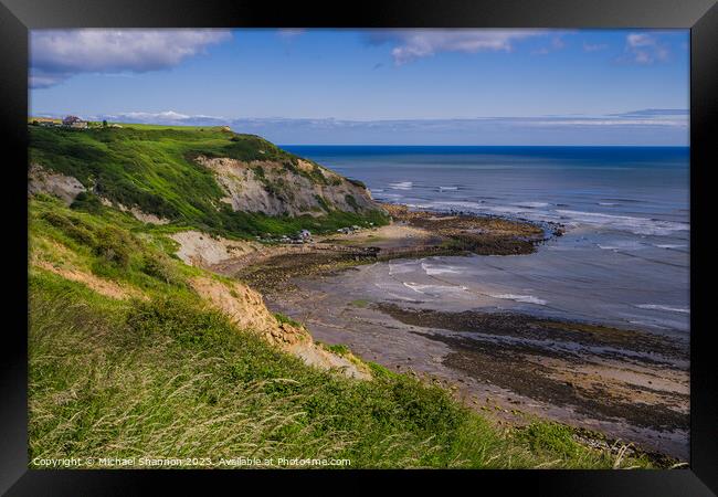 Clifftop view from Cleveland Way - Port Mulgrave Framed Print by Michael Shannon