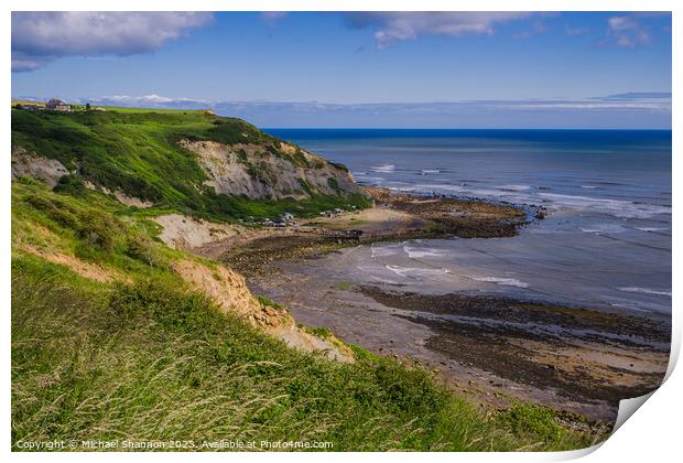 Clifftop view from Cleveland Way - Port Mulgrave Print by Michael Shannon