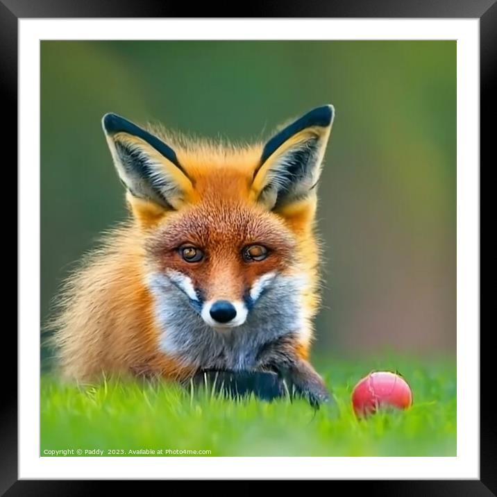 A fox sitting in the grass Framed Mounted Print by Paddy 