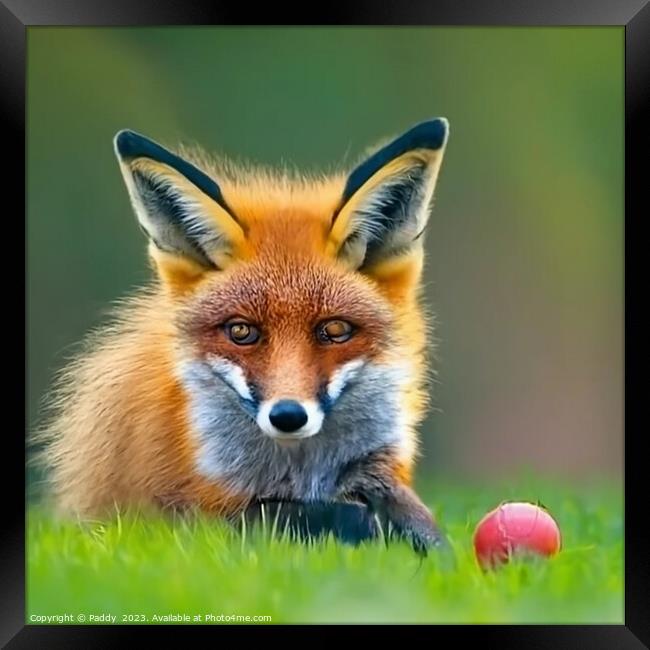 A fox sitting in the grass Framed Print by Paddy 