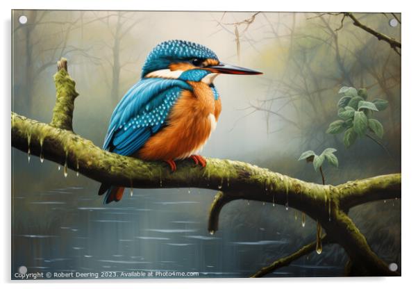 Stunning Kingfisher Portrait Acrylic by Robert Deering