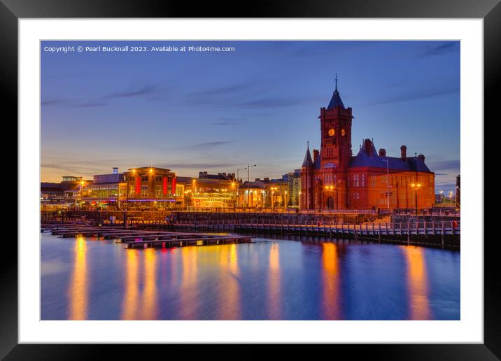 Wales Cardiff Bay Waterfront Night Scene Framed Mounted Print by Pearl Bucknall