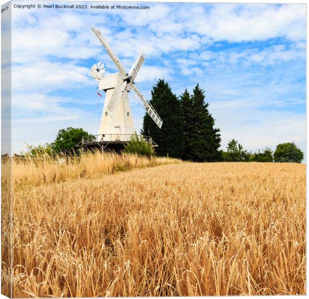Barley and Woodchurch Windmill in Kent Countryside Canvas Print by Pearl Bucknall