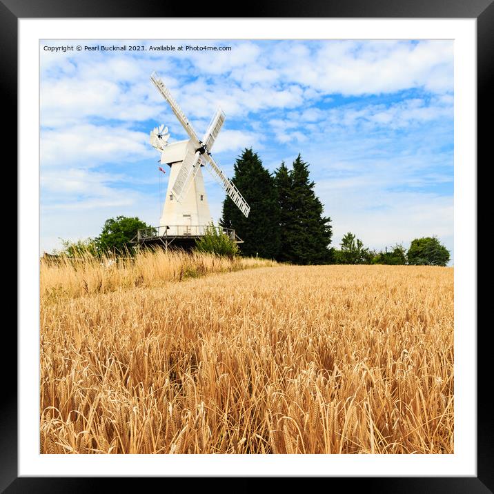 Barley and Woodchurch Windmill in Kent Countryside Framed Mounted Print by Pearl Bucknall