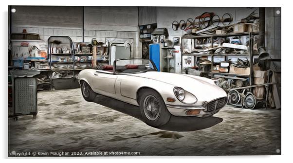 Stylish, Vintage 1974 E-Type Jaguar Sketch Acrylic by Kevin Maughan