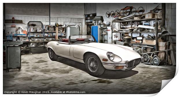 Stylish, Vintage 1974 E-Type Jaguar Sketch Print by Kevin Maughan