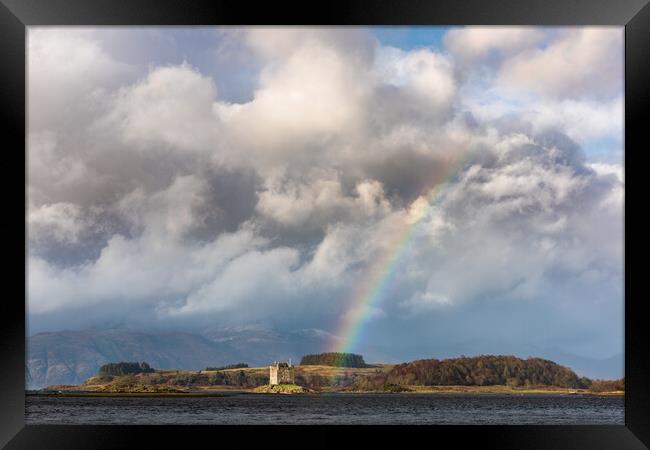 Castle Stalker rainbow. Scotland Framed Print by John Finney