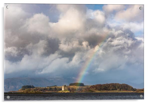 Castle Stalker rainbow. Scotland Acrylic by John Finney